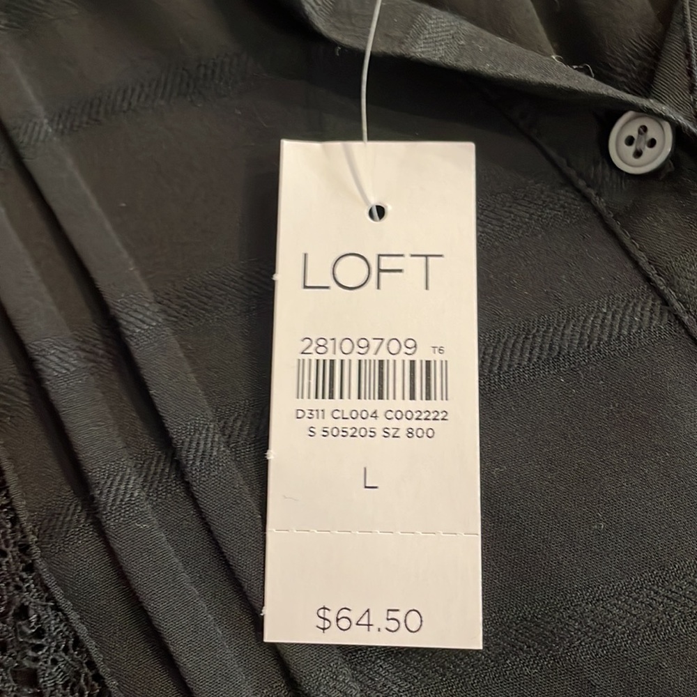 NWT LOFT Black Stitch-Detail Textured Stripe Button-Up Long Sleeve Tunic Top - Picture 11 of 12